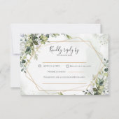 Sage gold eucalyptus geometric wedding RSVP card (正面)