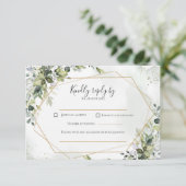 Sage gold eucalyptus geometric wedding RSVP card (スタンド正面)