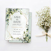Sage gold eucalyptus geometric wedding save date 招待状