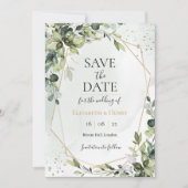 Sage gold eucalyptus geometric wedding save date 招待状 (正面)