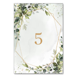 Sage gold eucalyptus geometric wedding table sign テーブルナンバー