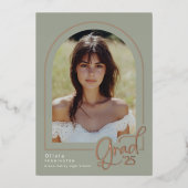 Sage Gold Foil写真卒業のお知らせ 箔招待状 (正面)