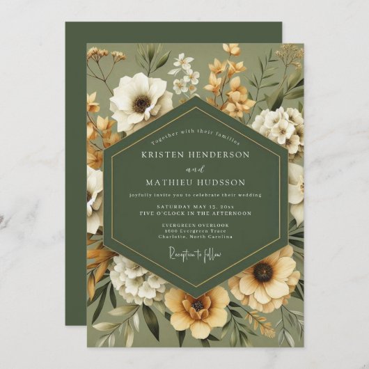 Sage Golden Autumn Wedding 招待状 (正面/裏面)