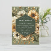 Sage Golden Vintage Bloom Wedding 招待状 (スタンド正面)