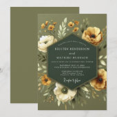 Sage Goldenrod Flora Wedding 招待状 (正面/裏面)
