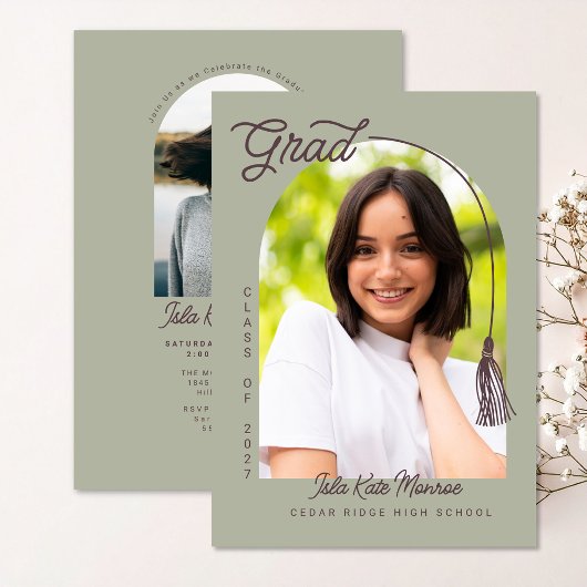 Sage Grad Announcement and Invitation with Photo 招待状