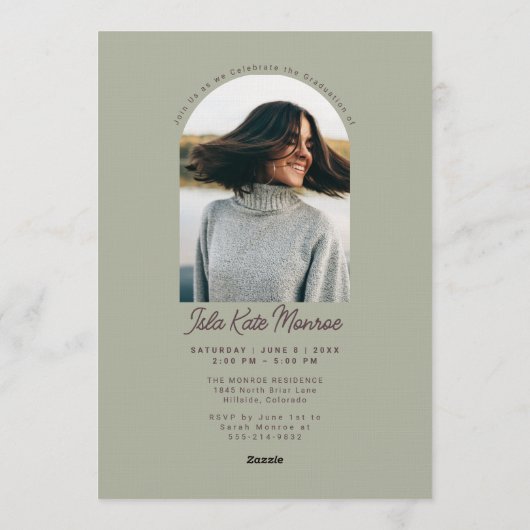 Sage Grad Announcement and Invitation with Photo 招待状 (裏面)