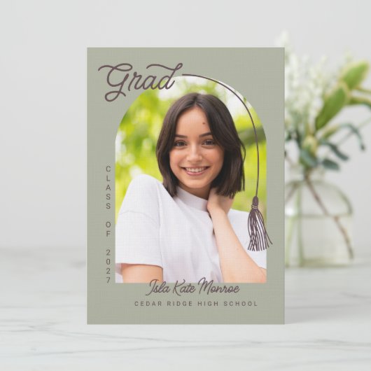 Sage Grad Announcement and Invitation with Photo 招待状 (スタンド正面)