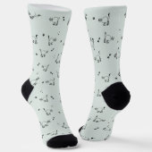 Sage Gray Green Cat Line Art Pattern Socks ソックス (傾斜あり)