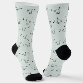 Sage Gray Green Cat Line Art Pattern Socks ソックス