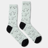 Sage Gray Green Cat Line Art Pattern Socks ソックス (右)