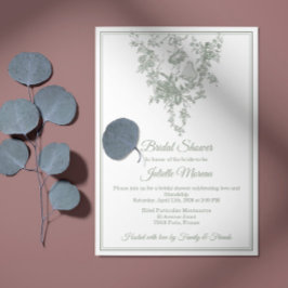 Sage Gray Toile de Jouy Bridal Shower Invitation 招待状