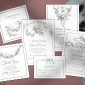 Sage Gray Toile de Jouy Cherub Save the Date Card セーブザデート