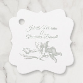 Sage Gray Toile de Jouy Cherub Wedding Favor Tags フェイバータグ