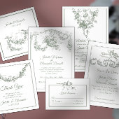 Sage Gray Toile de Jouy Wedding Menu Card メニュー