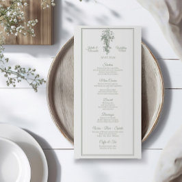 Sage Gray Toile de Jouy Wedding Menu Card メニュー