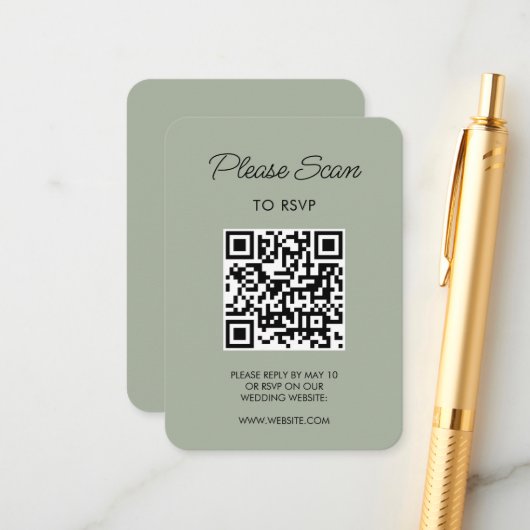 Sage Gree Wedding RSVP Modern Minimalist Simple エンクロージャーカード (正面/裏面インサイチュ)