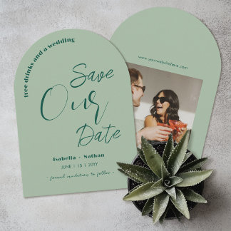 Sage Greenおもしろいフリー飲み物Save The Date 結婚's 招待状