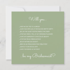 Sage Greenおもしろい ScriptのBridesmaidプロポーザル 招待状
