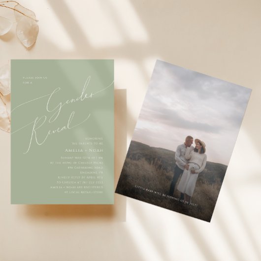 Sage Greenお洒落ベビー性別で写真を公開 招待状