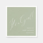 Sage Greenお洒落女の子の赤ちゃんシャワー スタンダードカクテルナプキン (正面)