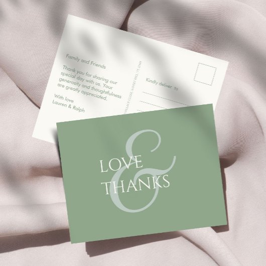 Sage GreenとアイボリーのNon-Photo Thank You ポストカード