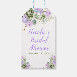  sage greenとパープルの花のブライダルシャワー ギフトタグ