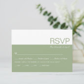 sage greenと白のカラーブロックが目を引く、 whimsicalなウェディングスタイル 出欠カード (スタンド正面)