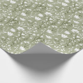  sage greenと白の花のブライダルシャワー ウェディング ラッピングペーパー (角)