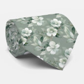  sage greenと白の花柄 エレガント フォーマル ウェディング ネクタイ (ロール)