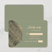 Sage Greenと金ゴールドのRSVP(トーン付エレガントき自然) 出欠カード (正面/裏面)