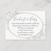 Sage Greenと金ゴールドフローラBaby Shower Book Request エンクロージャーカード (正面)