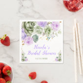 Sage GreenとPurpleの花のブライダルシャワー スタンダードカクテルナプキン (インサイチュ)