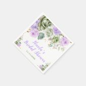 Sage GreenとPurpleの花のブライダルシャワー スタンダードカクテルナプキン (角)