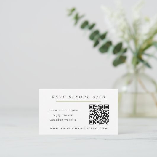 Sage GreenとWhite Online RSVP挿入カード エンクロージャーカード (スタンド正面)