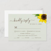  sage greenのひまわりデザインの返信カード 出欠カード (正面/裏面)
