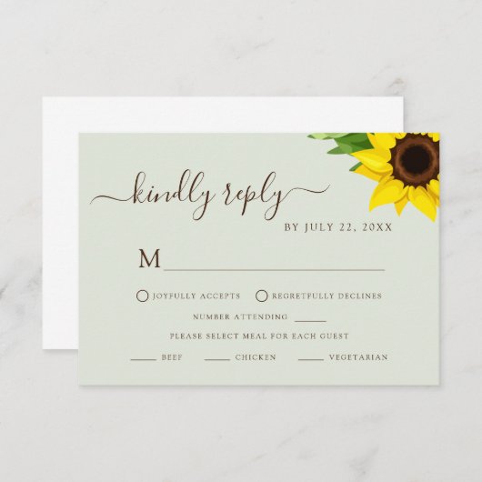  sage greenのひまわりデザインの返信カード 出欠カード (正面/裏面)