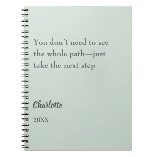 sage greenのインスピレーションに満ちた目標の引用 ノートブック (正面)