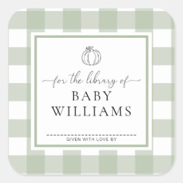 sage greenのギンガムパンプキン本のラベル スクエアシール