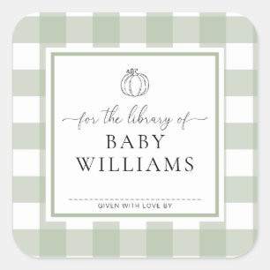  sage greenのギンガムパンプキン本のラベル スクエアシール