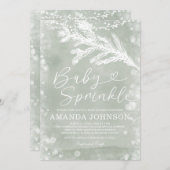  sage greenのクリスマス冬の葉のベイビーシャワー 招待状 (正面/裏面)