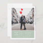 Sage Greenのシンプルと写モダン真日付を保存 案内ポストカード (正面/裏面)