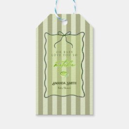  sage greenのストライプが愛らしい「とっても抹茶が好き」ベイビーシャワー ギフトタグ