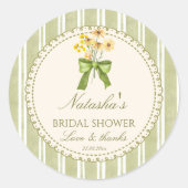 sage greenのストライプ柄のウェディングシャワーのモノグラム ラウンドシール (正面)