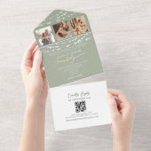 Sage Greenのストリングライトの結婚式QRコード オールインワン招待状 (貼ってはがせる)