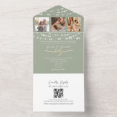 Sage Greenのストリングライトの結婚式QRコード オールインワン招待状 (内側)