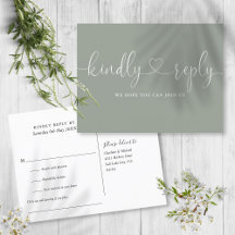  sage greenのハートスクリプトの返信カード（RSVP）