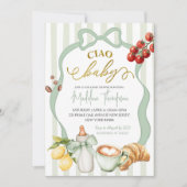 sage greenの恋するストライプ イタリア チャオ ベイビーシャワー 招待状 (正面)