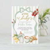 sage greenの恋するストライプ イタリア チャオ ベイビーシャワー 招待状 (スタンド正面)