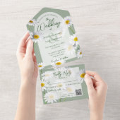 Sage Greenの甘いデイジーとQRコード オールインワン招待状 (貼ってはがせる)